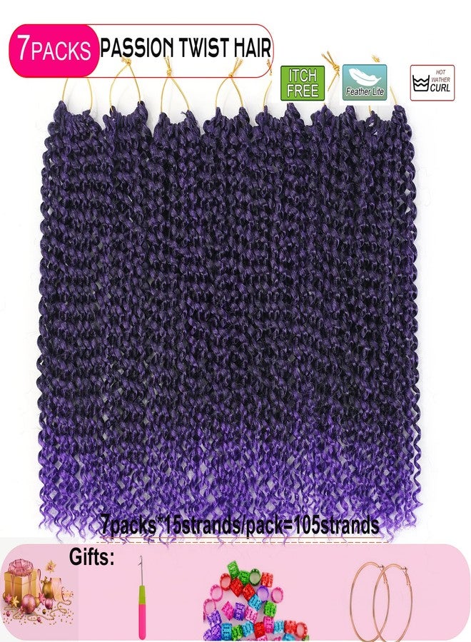 Ahrencan Passion Twist Hair Purple,14 Inch 7 Packs Passion Twist Braiding Hair,Water Wave Crochet Hair For Wrapping Passion Twists/Butterfly Locs/Spring Twist Crochet Braids Boho Crochet Hair(14in,1B/Purple#) - Image 2